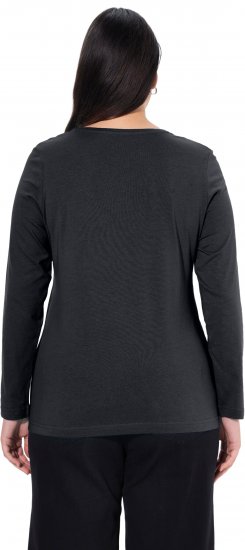 Ulla Popken Basic Round Neck Long Sleeve Slim Fit Cotton Tee Black - Marškinėliai - 