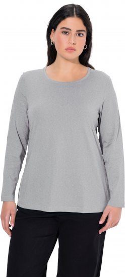 Ulla Popken Basic Round Neck Long Sleeve Slim Fit Cotton Tee Light Grey Melange - Marškinėliai - 
