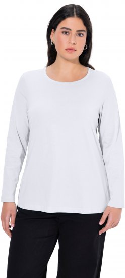Ulla Popken Basic Round Neck Long Sleeve Slim Fit Cotton Tee Snow White - Sijonai - 