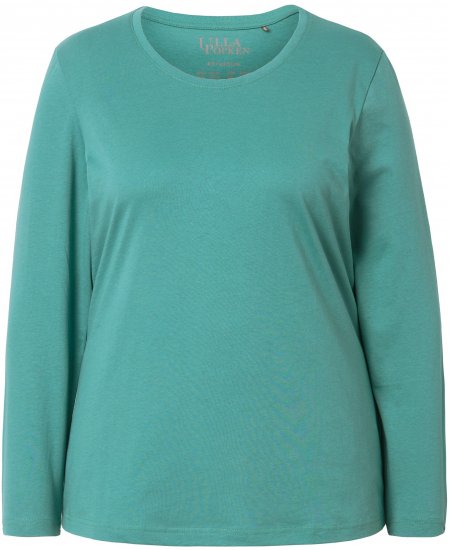 Ulla Popken Basic Round Neck Long Sleeve Slim Fit Cotton Tee Green - Marškinėliai - 