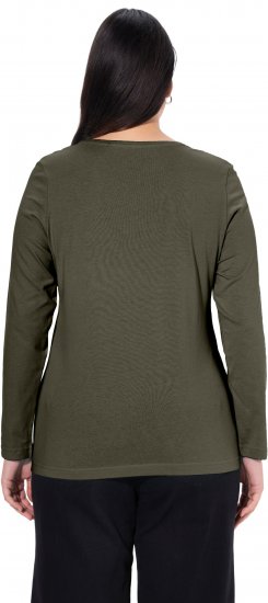 Ulla Popken Basic Round Neck Long Sleeve Slim Fit Cotton Tee Olive - Marškinėliai - 