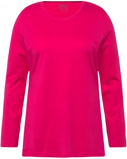 Ulla Popken Basic Round Neck Long Sleeve Slim Fit Cotton Tee Magenta Pink - Marškinėliai - 