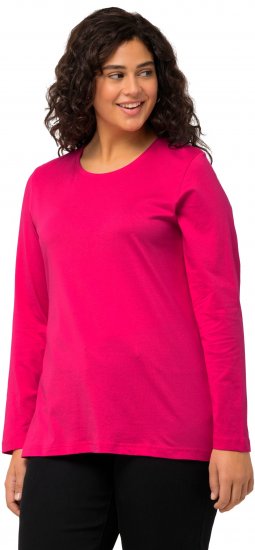 Ulla Popken Basic Round Neck Long Sleeve Slim Fit Cotton Tee Magenta Pink - Marškinėliai - 