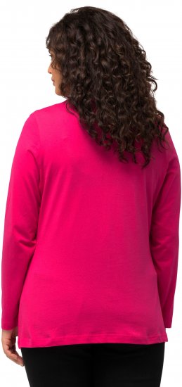 Ulla Popken Basic Round Neck Long Sleeve Slim Fit Cotton Tee Magenta Pink - Marškinėliai - 