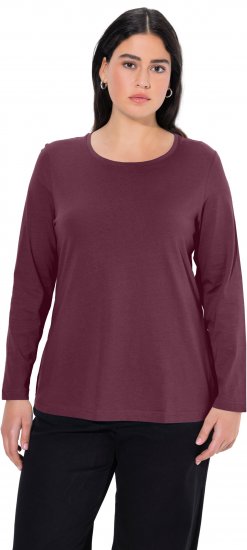 Ulla Popken Basic Round Neck Long Sleeve Slim Fit Cotton Tee Dark Berry - Marškinėliai - 