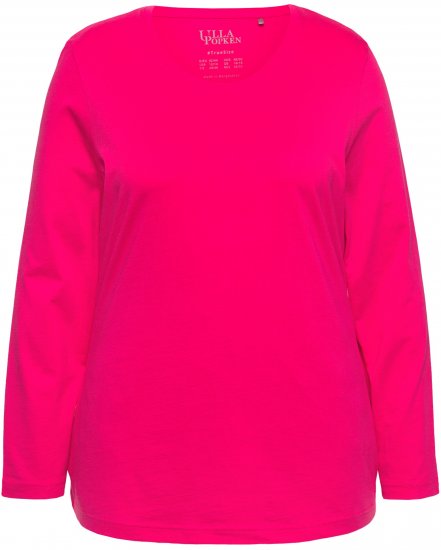 Ulla Popken Basic Round Neck Long Sleeve Slim Fit Cotton Tee Red Pink - Marškinėliai - 