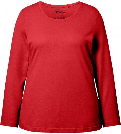 Ulla Popken Basic Round Neck Long Sleeve Slim Fit Cotton Tee Salsa Red - Marškinėliai - 