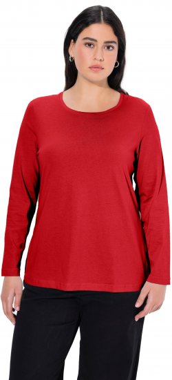 Ulla Popken Basic Round Neck Long Sleeve Slim Fit Cotton Tee Salsa Red - Marškinėliai - 