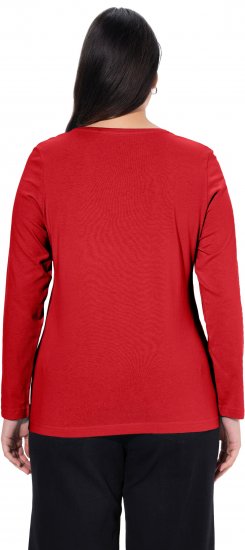 Ulla Popken Basic Round Neck Long Sleeve Slim Fit Cotton Tee Salsa Red - Marškinėliai - 