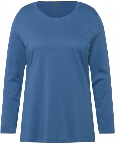 Ulla Popken Basic Round Neck Long Sleeve Slim Fit Cotton Tee Blue Denim - Marškinėliai - 