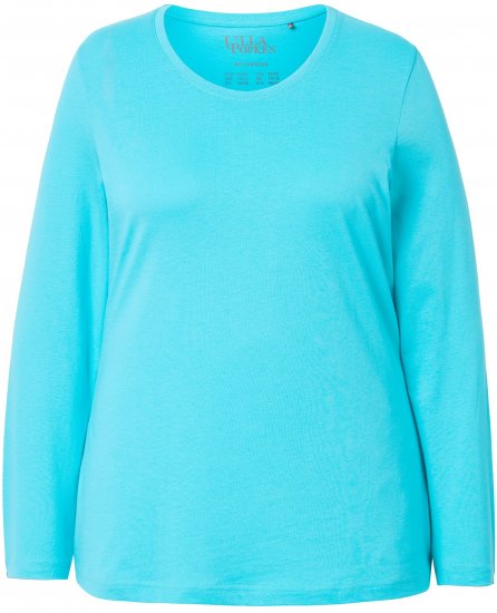 Ulla Popken Basic Round Neck Long Sleeve Slim Fit Cotton Tee Deep Aqua - Marškinėliai - 