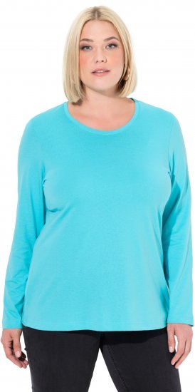 Ulla Popken Basic Round Neck Long Sleeve Slim Fit Cotton Tee Deep Aqua - Marškinėliai - 
