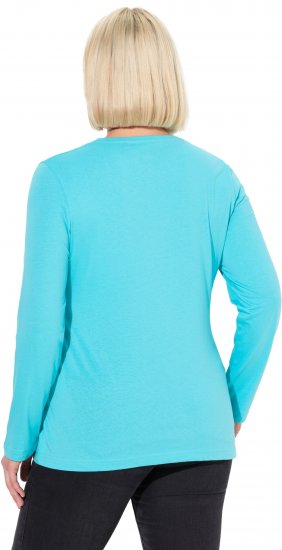 Ulla Popken Basic Round Neck Long Sleeve Slim Fit Cotton Tee Deep Aqua - Marškinėliai - 