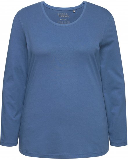 Ulla Popken Basic Round Neck Long Sleeve Slim Fit Cotton Tee Ink Blue - Marškinėliai - 
