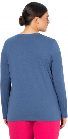 Ulla Popken Basic Round Neck Long Sleeve Slim Fit Cotton Tee Ink Blue - Marškinėliai - 
