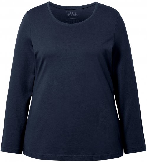 Ulla Popken Basic Round Neck Long Sleeve Slim Fit Cotton Tee Navy Blue - Marškinėliai - 