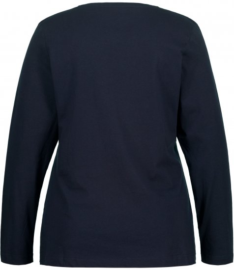 Ulla Popken Basic Round Neck Long Sleeve Slim Fit Cotton Tee Navy Blue - Marškinėliai - 