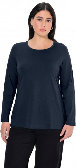 Ulla Popken Basic Round Neck Long Sleeve Slim Fit Cotton Tee Navy Blue - Marškinėliai - 
