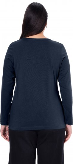 Ulla Popken Basic Round Neck Long Sleeve Slim Fit Cotton Tee Navy Blue - Marškinėliai - 