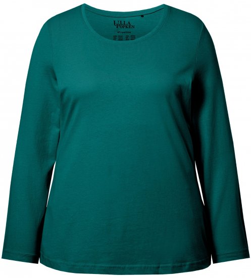 Ulla Popken Basic Round Neck Long Sleeve Slim Fit Cotton Tee Teal Green - Marškinėliai - 