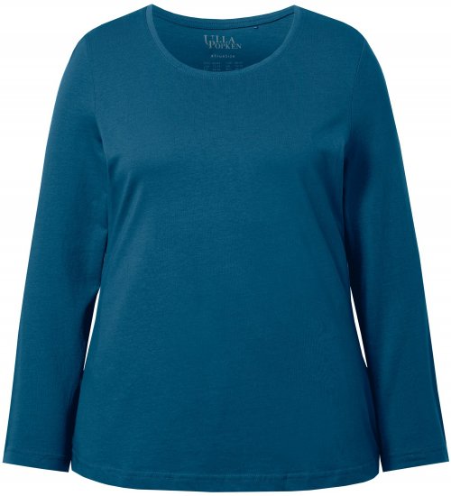 Ulla Popken Basic Round Neck Long Sleeve Slim Fit Cotton Tee Cerulean - Marškinėliai - 