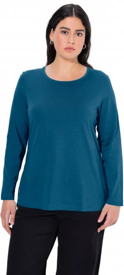 Ulla Popken Basic Round Neck Long Sleeve Slim Fit Cotton Tee Cerulean - Marškinėliai - 