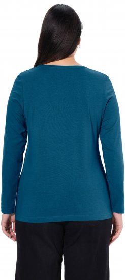 Ulla Popken Basic Round Neck Long Sleeve Slim Fit Cotton Tee Cerulean - Marškinėliai - 
