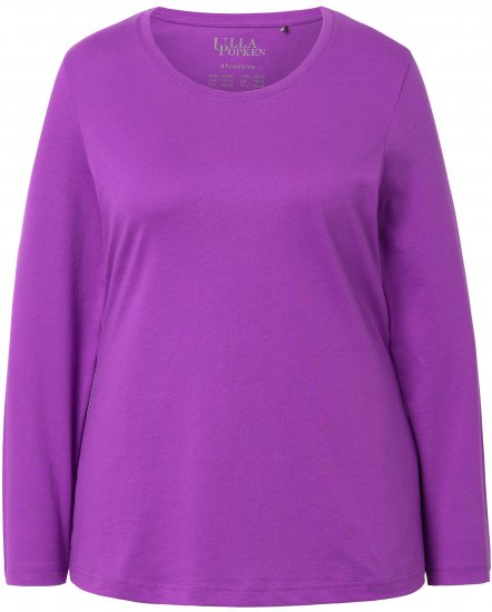 Ulla Popken Basic Round Neck Long Sleeve Slim Fit Cotton Tee Purple - Marškinėliai - 