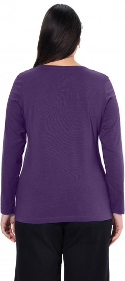 Ulla Popken Basic Round Neck Long Sleeve Slim Fit Cotton Tee Deep Violet - Marškinėliai - 