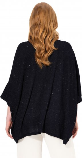 Ulla Popken Sparkling Draped Collared Tee Navy Blue - Spausdinti marškinėliai moterims - 