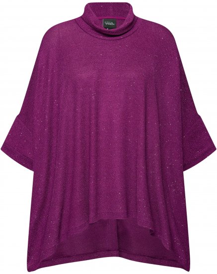 Ulla Popken Sparkling Draped Collared Tee Mulberry - Spausdinti marškinėliai moterims - 