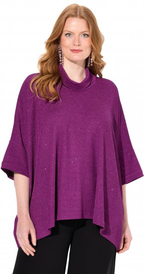 Ulla Popken Sparkling Draped Collared Tee Mulberry - Spausdinti marškinėliai moterims - 