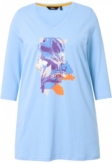 Ulla Popken Floral Motif 3/4 Sleeve Tunic Tee Light Blue - Spausdinti marškinėliai moterims - 