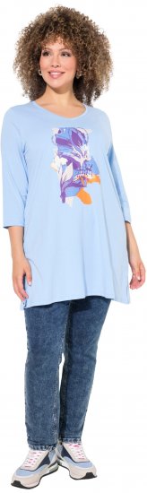 Ulla Popken Floral Motif 3/4 Sleeve Tunic Tee Light Blue - Spausdinti marškinėliai moterims - 