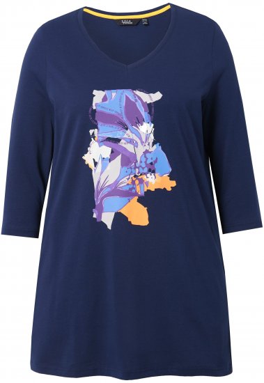Ulla Popken Floral Motif 3/4 Sleeve Tunic Tee Ink Blue - Spausdinti marškinėliai moterims - 