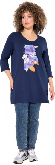 Ulla Popken Floral Motif 3/4 Sleeve Tunic Tee Ink Blue - Spausdinti marškinėliai moterims - 