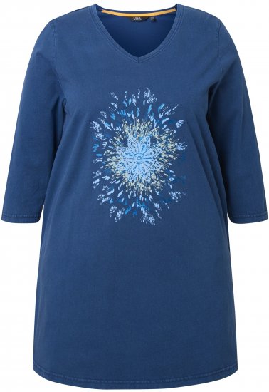 Ulla Popken Floral Print 3/4 Sleeve V-Neck Tee Mint Green - Spausdinti marškinėliai moterims - 