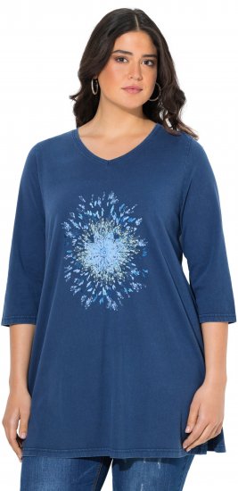 Ulla Popken Floral Print 3/4 Sleeve V-Neck Tee Mint Green - Spausdinti marškinėliai moterims - 