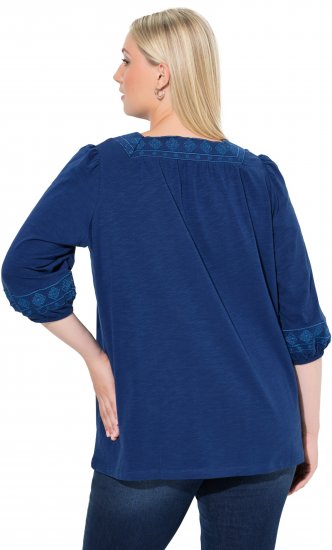 Ulla Popken Embroidered Detail 3/4 Sleeve Tee Dark Blue - Spausdinti marškinėliai moterims - 
