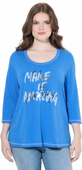 Ulla Popken Make It Amazing 3/4 Sleeve Graphic Tee Pacific Blue - Spausdinti marškinėliai moterims - 
