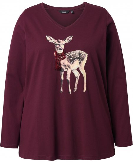 Ulla Popken Fawn Long Sleeve Graphic Tee Plum - Spausdinti marškinėliai moterims - 