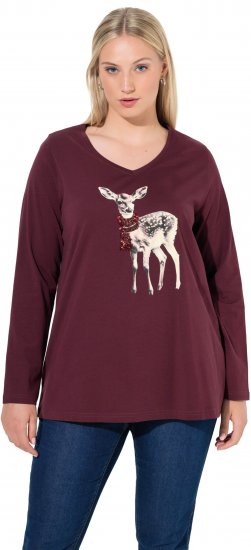 Ulla Popken Fawn Long Sleeve Graphic Tee Plum - Spausdinti marškinėliai moterims - 