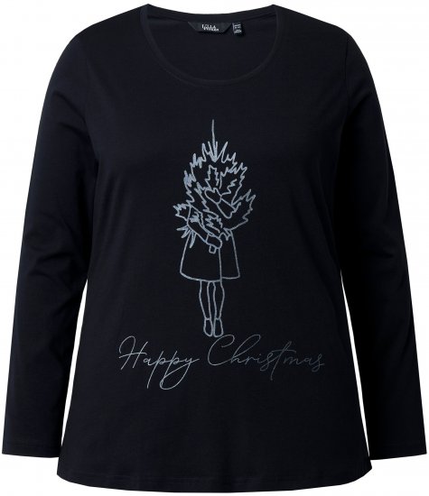 Ulla Popken Holiday Long Sleeve Graphic Tee Black - Spausdinti marškinėliai moterims - 