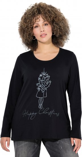 Ulla Popken Holiday Long Sleeve Graphic Tee Black - Spausdinti marškinėliai moterims - 