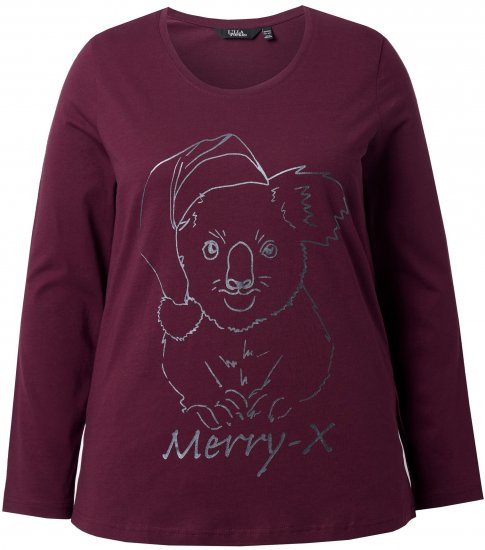Ulla Popken Holiday Long Sleeve Graphic Tee Plum - Spausdinti marškinėliai moterims - 