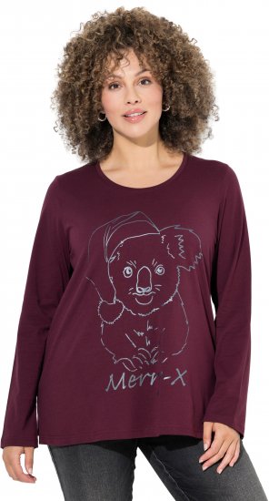 Ulla Popken Holiday Long Sleeve Graphic Tee Plum - Spausdinti marškinėliai moterims - 