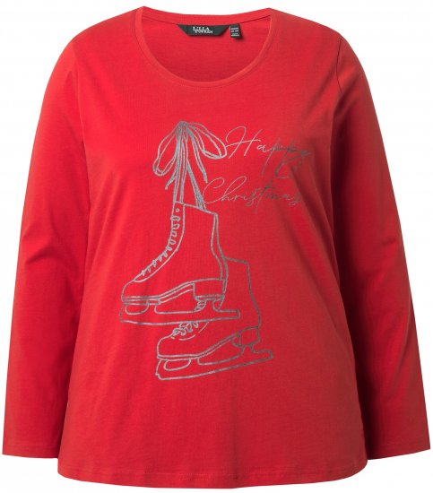 Ulla Popken Holiday Long Sleeve Graphic Tee Salsa Red - Spausdinti marškinėliai moterims - 