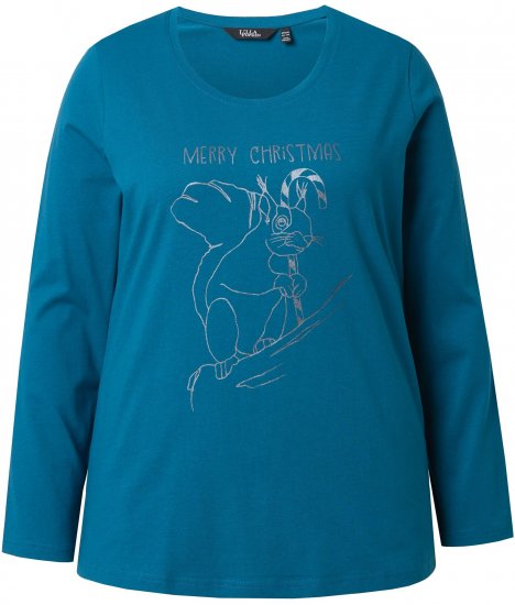 Ulla Popken Holiday Long Sleeve Graphic Tee Teal - Spausdinti marškinėliai moterims - 