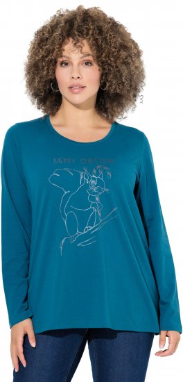 Ulla Popken Holiday Long Sleeve Graphic Tee Teal - Spausdinti marškinėliai moterims - 