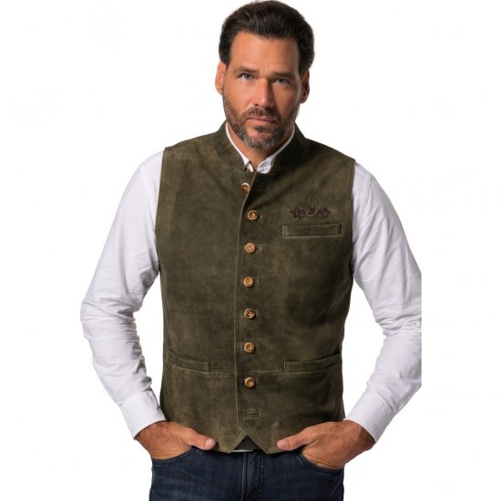 jP1880 Finest Goat Suede Traditional Vest Dark Brown - Trachten & Oktoberfest - Oktoberfest apranga didelių dydžių (Trachten)